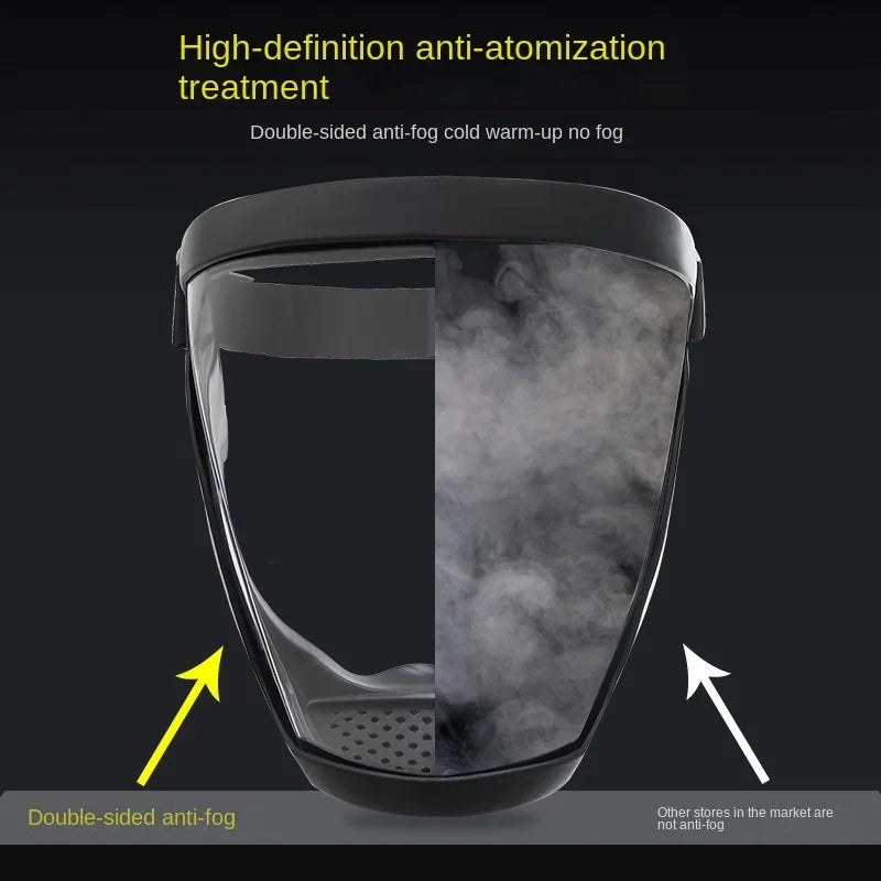 Black anti-fog treatment face mask with a clear shield and silicone seal