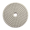 A circular diamond polishing pad with a grid pattern and a central hole.