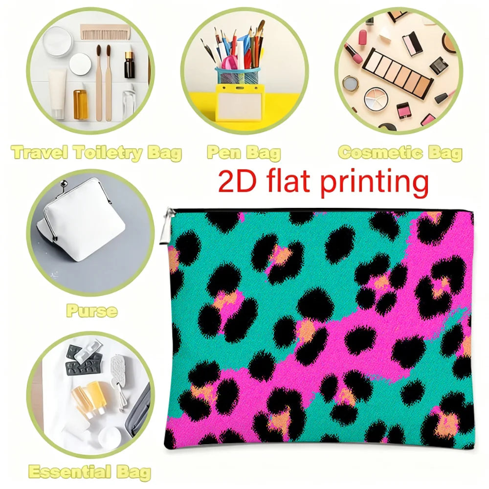 Leopard Print Geometric Makeup Bag | Stylish Travel Organizer