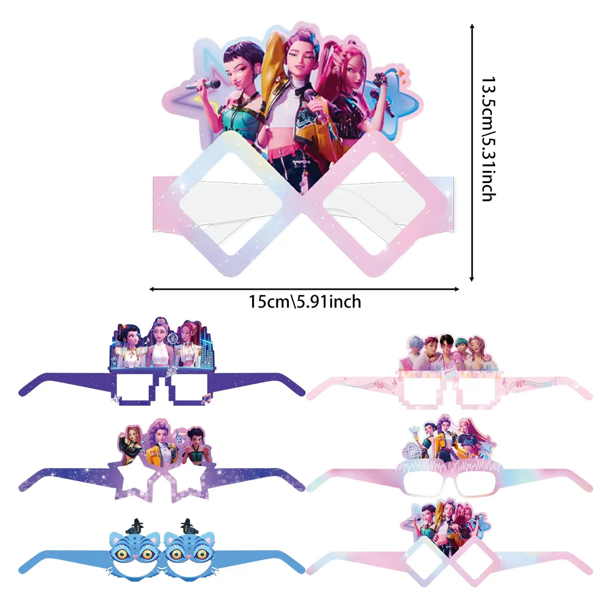 A set of K-Pop themed birthday party decorations including a banner and various novelty glasses