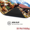 A black non-slip mat featuring a 2D flat printing design of farm animals like horses and chickens.
