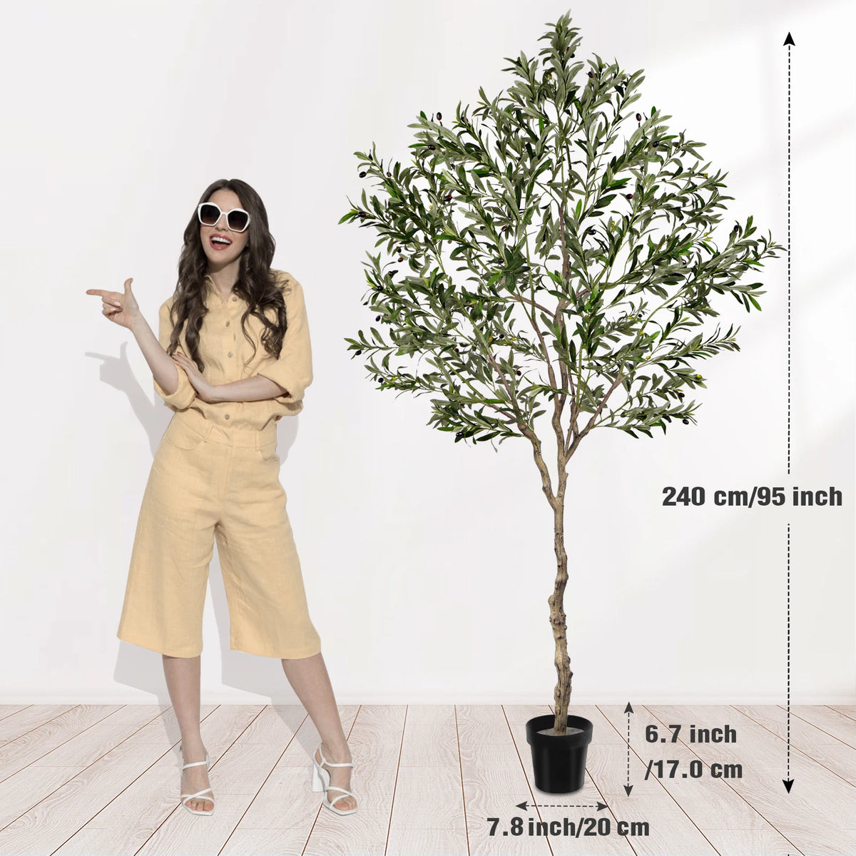Lifelike Artificial Olive Tree in Black Pot with Natural Wood Trunk