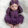 Newborn Knitted Lace Bodysuit Set with Puff Sleeves and Headband