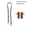 A set of brown leather mini bag straps with alloy buckles, showing the length and width specifications.