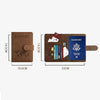 Porta-pasaporte de cuero marrón con ranura para tarjetas y bloqueo RFID.