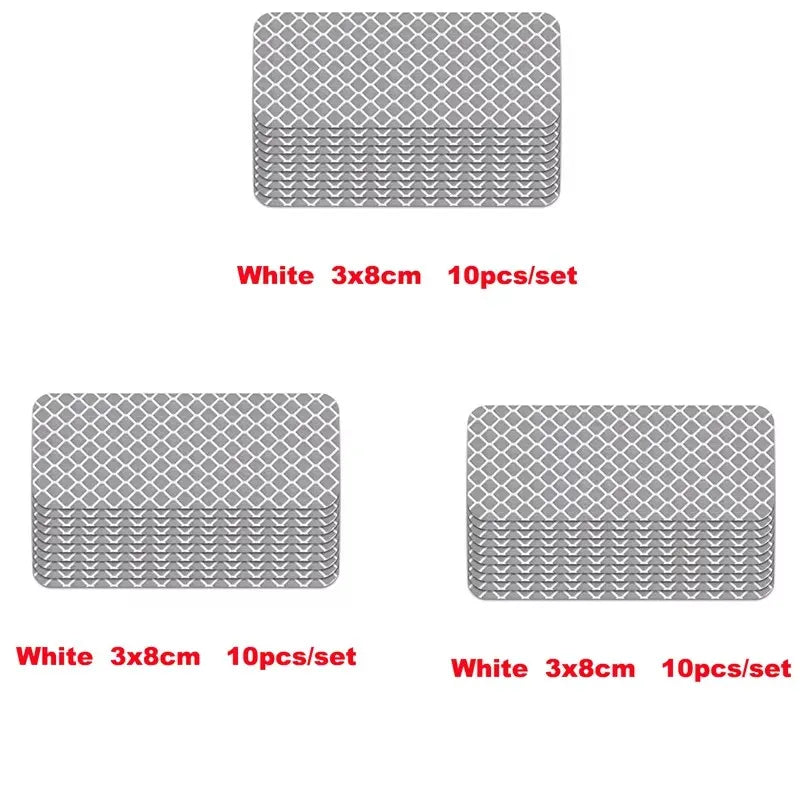 Set of ten white 3x8cm high-visibility reflective strip stickers for car safety
