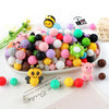 A collection of 45 round silicone 3D animal beads in various colors and shapes for jewelry making.