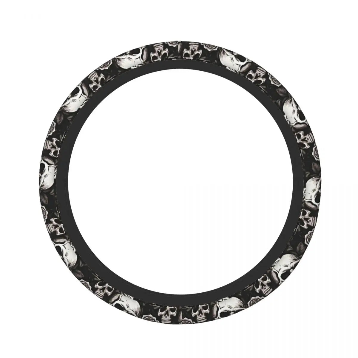Black skull design anti-slip steering wheel cover.