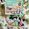 A collection of blind box panda figures and accessories packaged in a box labeled Panda Roll Minime Dress-Up Series
