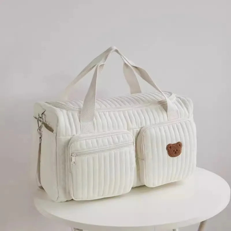 Charming Bear Embroidery Diaper Bag for Modern Parents