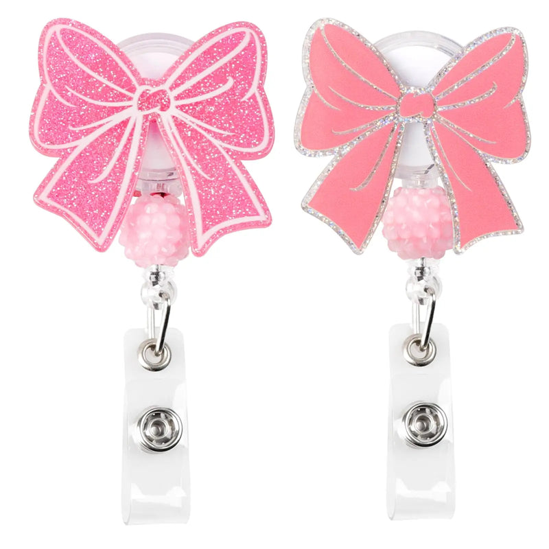 Carrete Retráctil de Credencial con Lazo Rosa y Pinza de Cocodrilo
