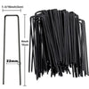 A bundle of black galvanized U-shaped garden staples with a 1-3/16 inch length.