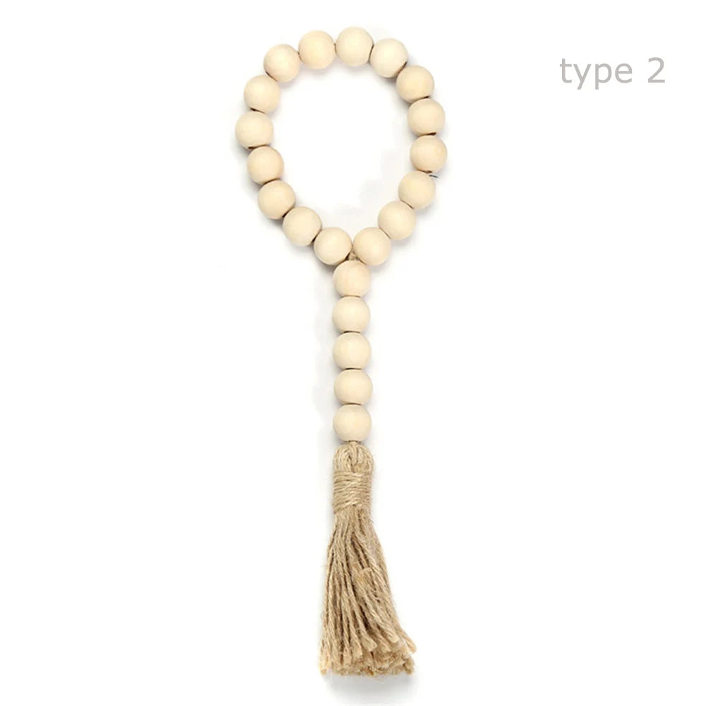 Handcrafted Natural Wood Bead Garland with Tassels for Boho & Farmhouse Decor