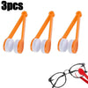 Three orange and white microfiber tools for cleaning glasses.