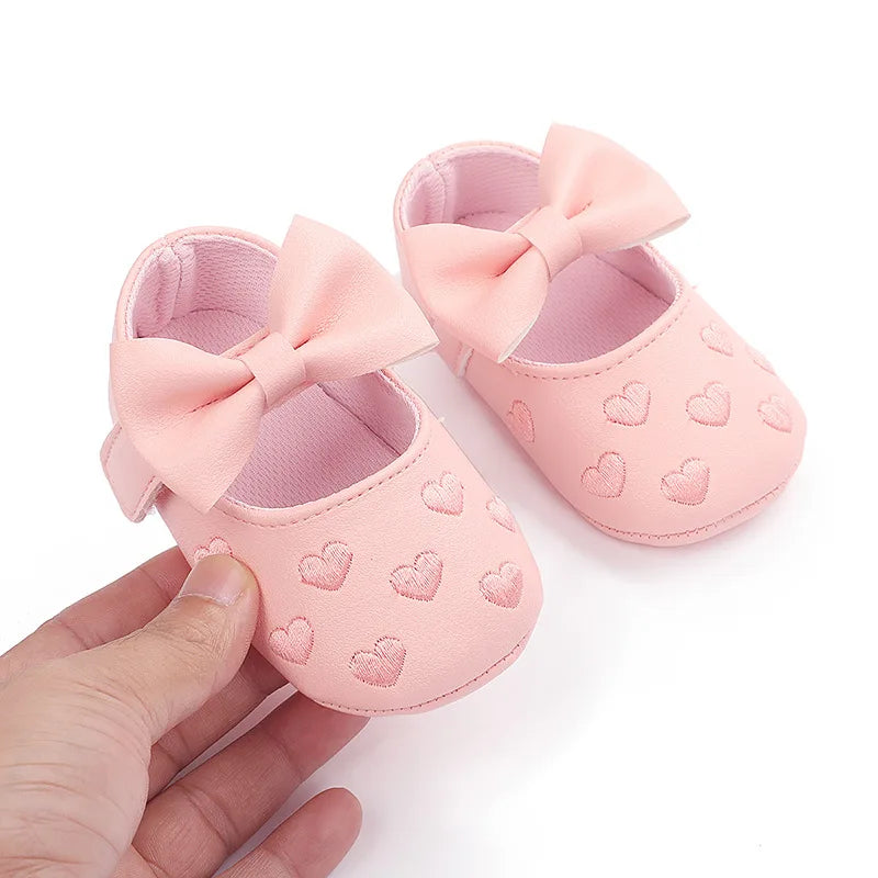 Classic Bow Baby Girl First Walker Shoes with Anti-Slip Sole