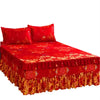Elegant Elastic Fitted Bed Sheet Set with Lace Skirt and Pillowcases