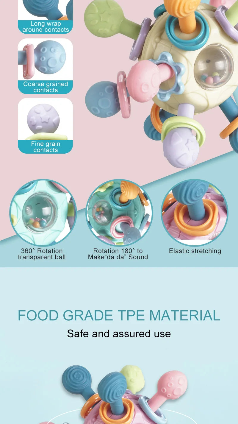 Baby Sensory Rattle Ball with Silicone Teether