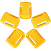 Five yellow plastic battery storage holders arranged in a circle.