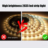 Comparison showing a high brightness 2835 LED strip light versus another product.