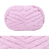 A ball of pink chunky chenille yarn used for hand knitting and crochet