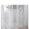 White embroidered sheer voile curtain panel with floral lace detailing