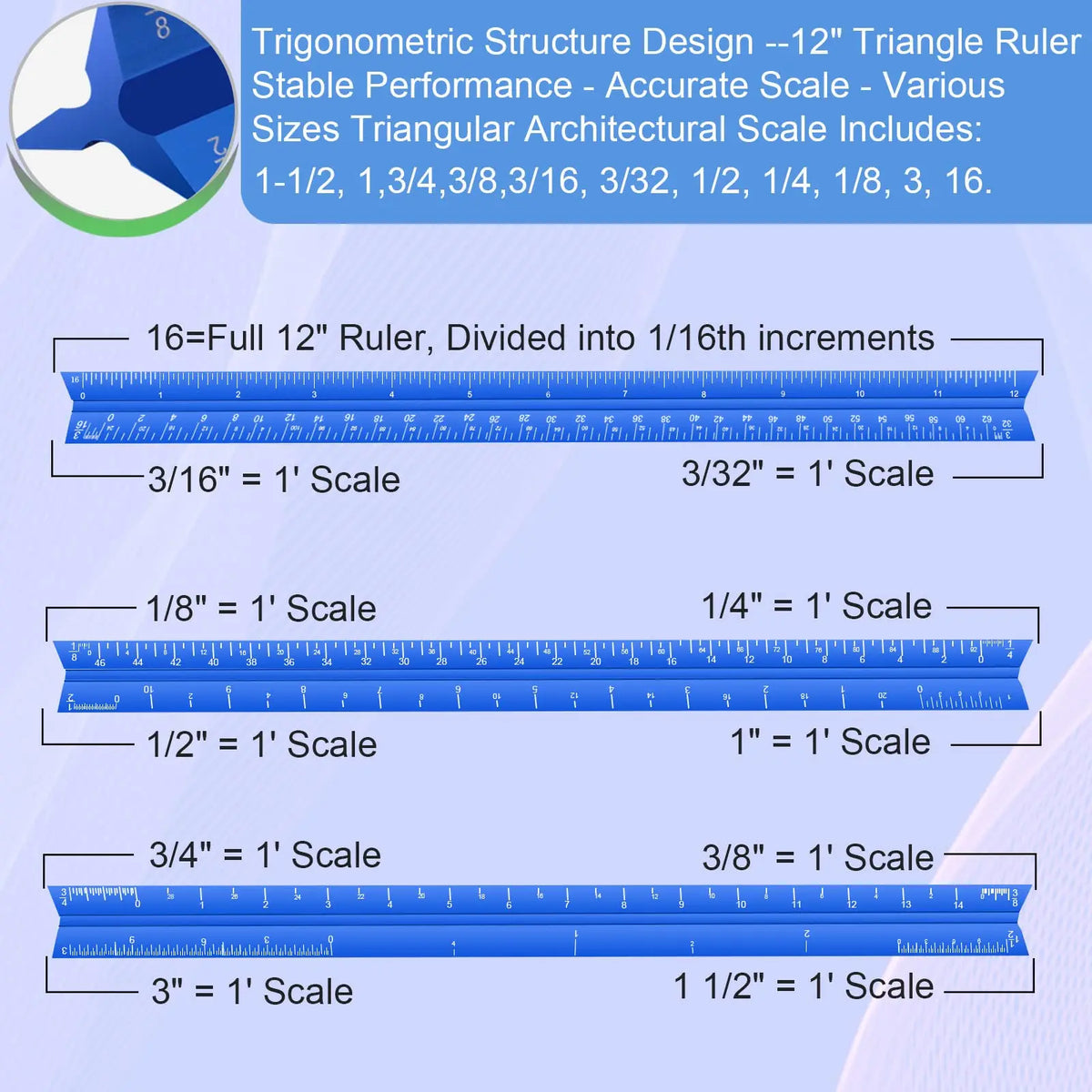 Professional 12-Inch Aluminum Architectural & Engineer Scale Ruler
