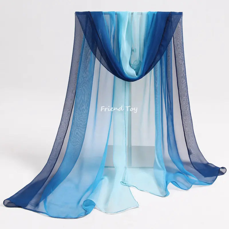Blue and teal sheer fabric playsilk curtain for imaginative play