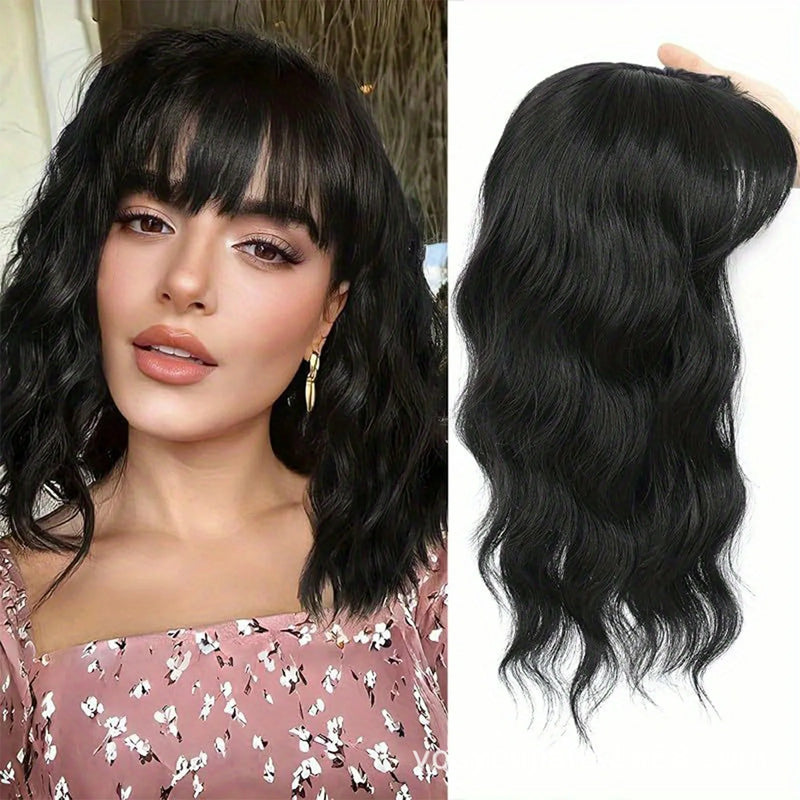 14-Inch Wavy Clip-In Hair Topper with Bangs