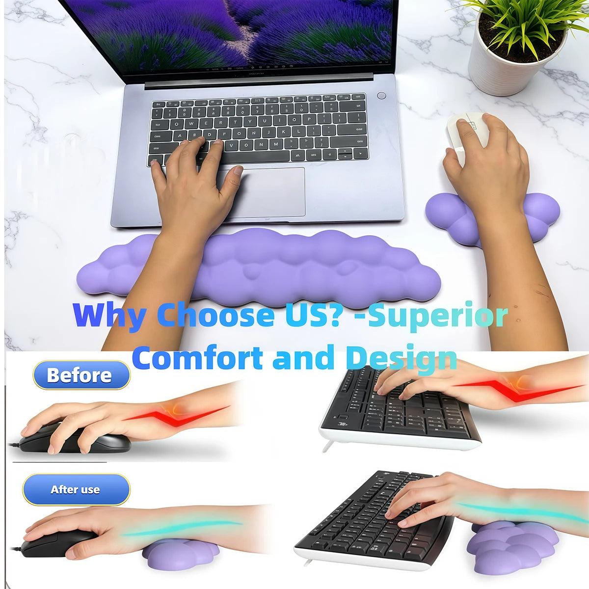 Ergonomic Memory Foam Cloud Wrist Rest with Non-Slip Base