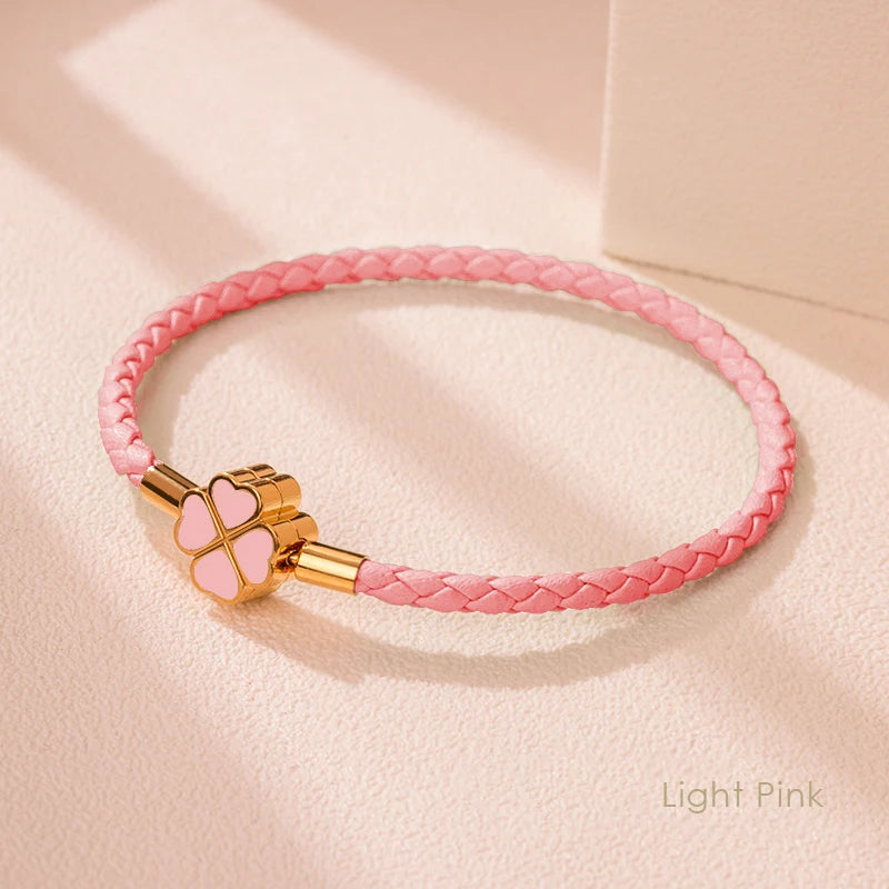 Four-Leaf Clover Braided Leather Bracelet