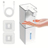 A white touchless infrared smart soap dispenser is shown dispensing liquid into a hand.