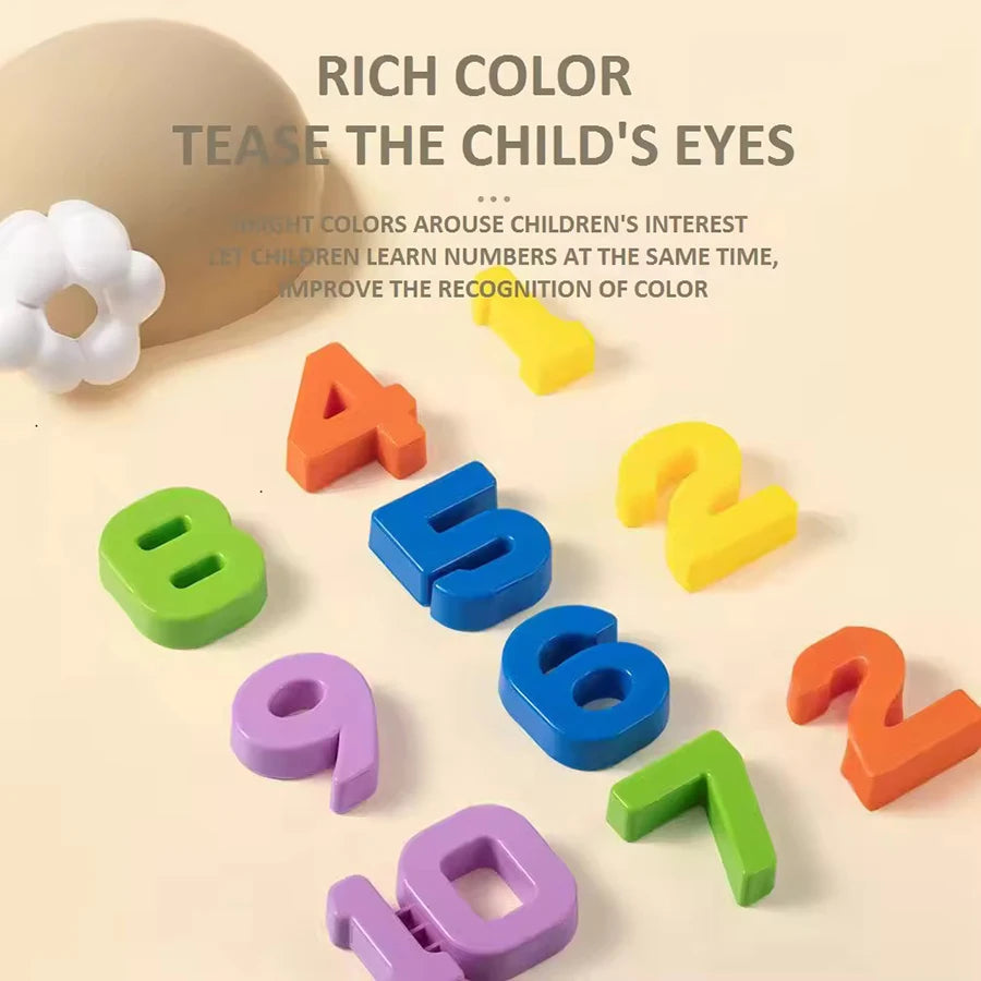 Colorful wooden numbers and shapes for teaching children colors and numbers