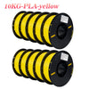 Bundle of ten yellow PLA filament spools for 3D printing