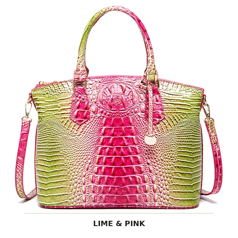 Vintage Croc-Embossed Structured Satchel Handbag