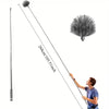 A long, adjustable spider web ceiling cleaner with a microfiber head is shown against a white background.