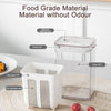 Clear plastic food grade material storage container with a silicone sealing plug and a white mesh body.