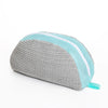 A grey and light blue shoe washing machine bag with a soft bristled cleaning brush set.