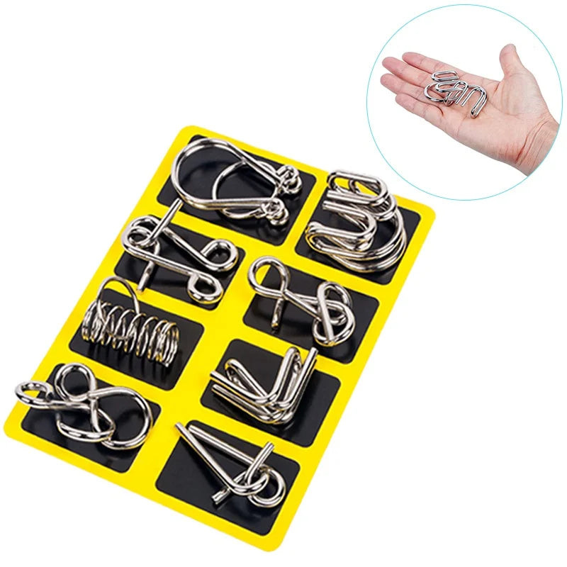 8-Piece Metal Wire Brain Teaser Puzzle Set