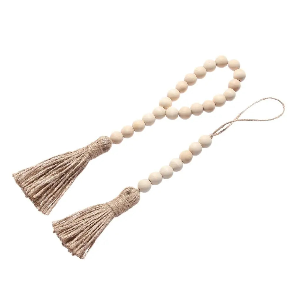 Handcrafted Natural Wood Bead Garland with Tassels for Boho & Farmhouse Decor
