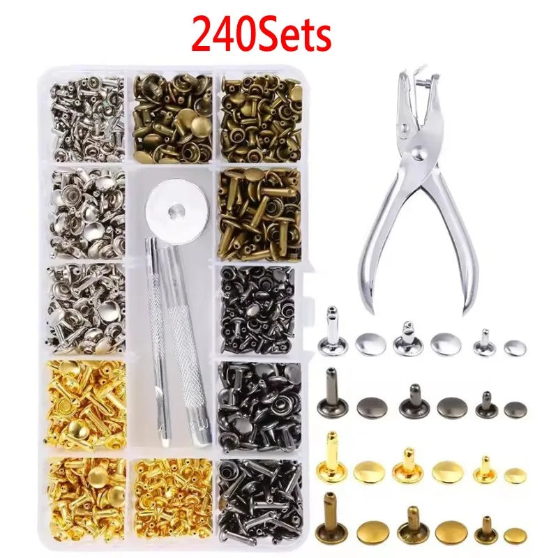 Metal Double Cap Rivets with Setting Tool Kit for Leathercraft & Repairs