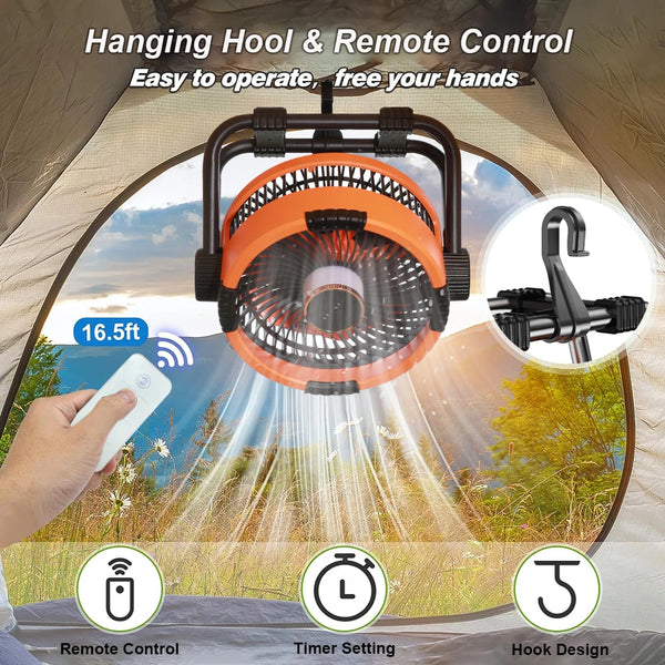 Tragbarer Campinglüfter mit LED-Licht und Powerbank