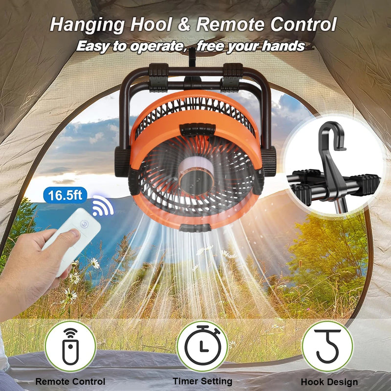 Tragbarer Campinglüfter mit LED-Licht und Powerbank