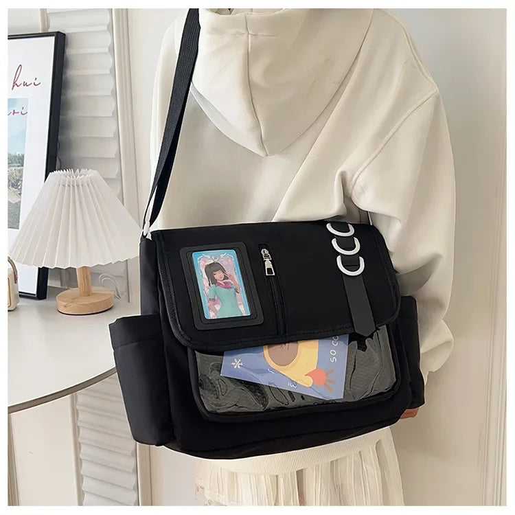 Y2K Transparent Ita Bag with DIY Badge Display Panel