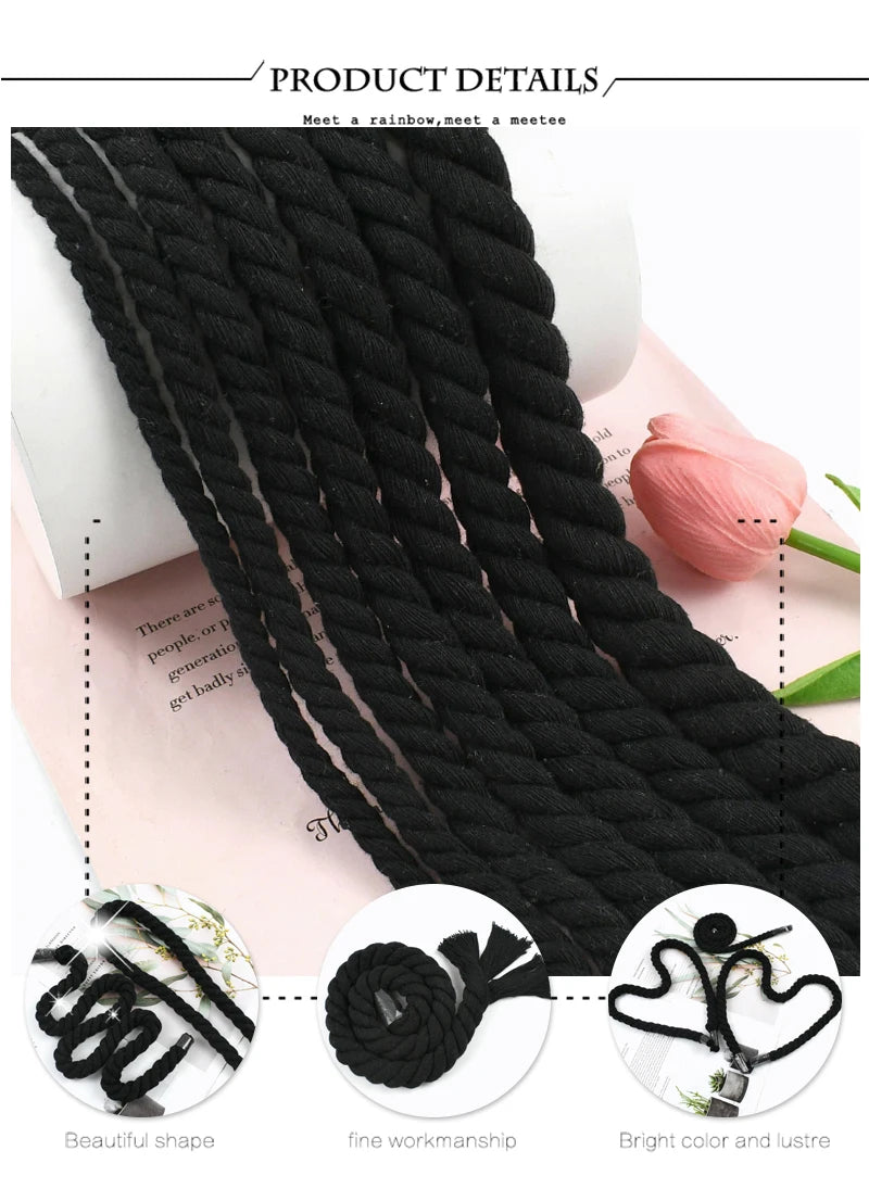 Black natural twisted cotton cord with beautiful shape, fine workmanship, and bright color and lustre.