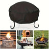 Black round fire pit cover with curved metal legs for weatherproof outdoor protection