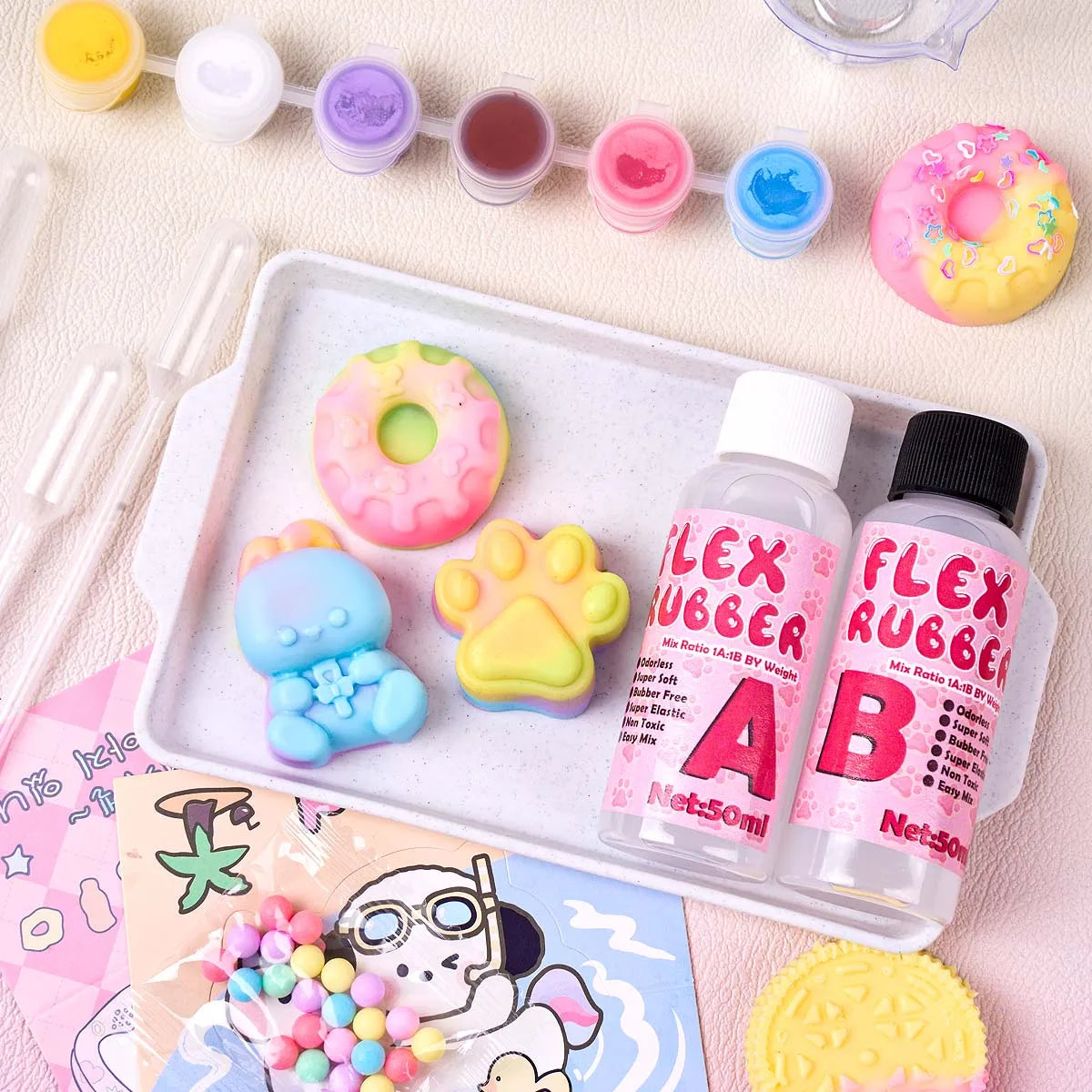 DIY Squishy Maker Kit with Silicone Molds – Cat, Paw, Bear & Donut Designs