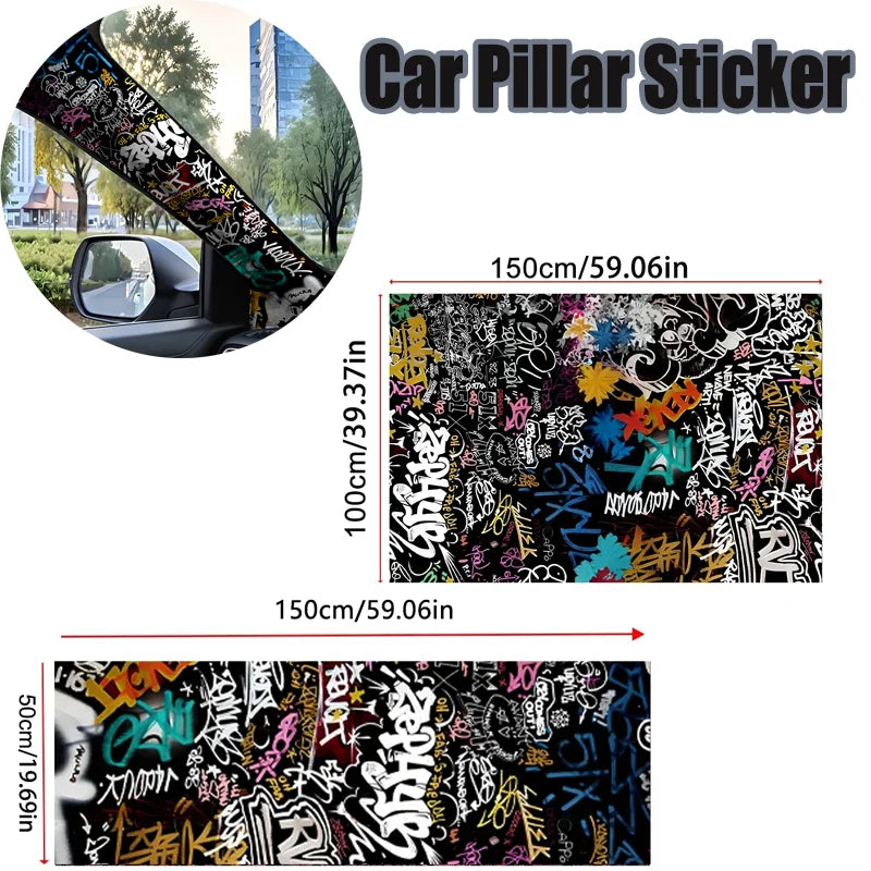 A long, vertical graffiti pattern sticker designed for a car pillar or interior wrap.