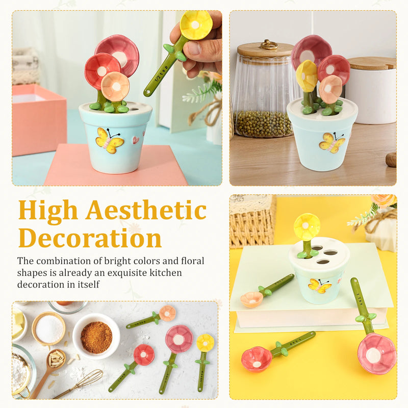 Ceramic Flower-Shaped Measuring Spoon Set with Stand