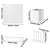White wall-mounted pegboard organizer with hooks and storage boxes shown in various dimensions.