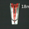 A close-up view of a red and silver bias tape maker tool with an 18mm measurement mark.